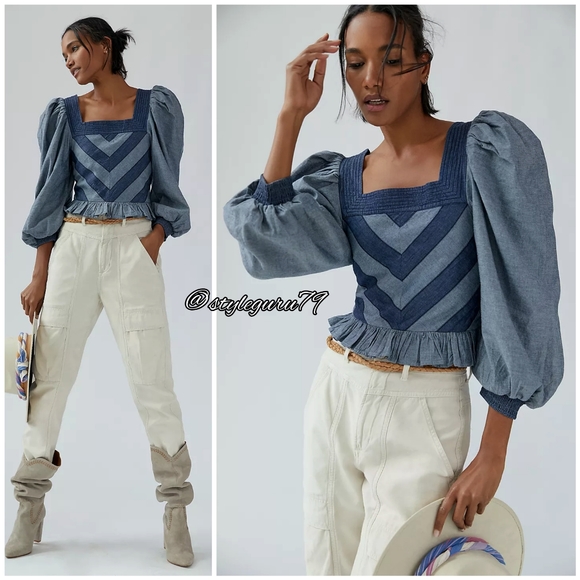 NWT ANTHROPOLOGIE Smocked Puff-Sleeve Blouse
